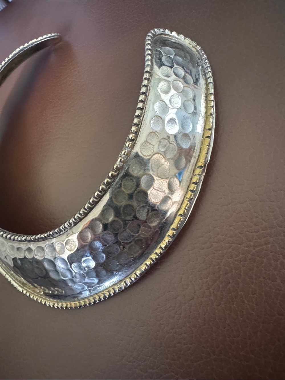VTG Brass Hammered Crescent Collar Necklace in Silver/Gold tone - Picture 3 of 7